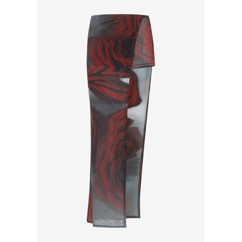Blurry Roses Asymmetric Maxi Skirt Multicolor wrtwstd_M