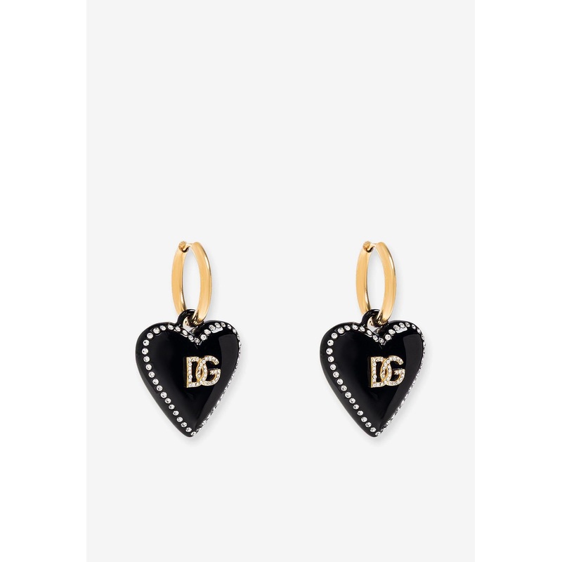 DG Logo and Heart Drop Earrings Black Onesize