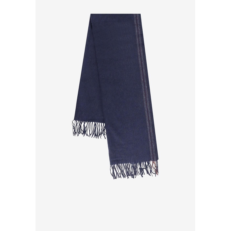 Silk Fringe Scarf Navy Onesize