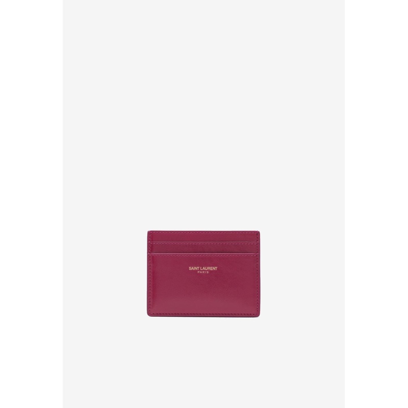 Stamped Logo Leather Cardholder Fuchsia Onesize