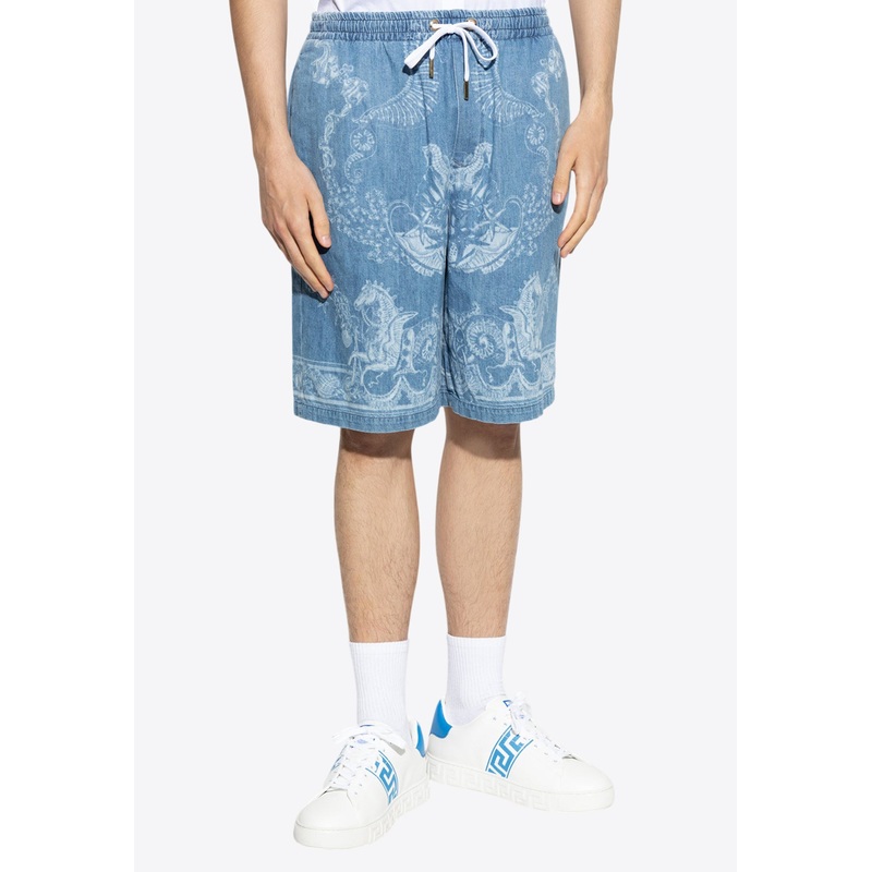 Underwater Barocco Denim Shorts Blue mrtwit_IT 46