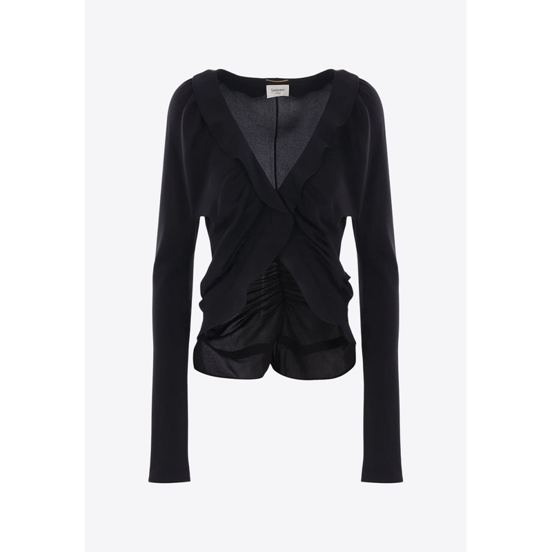 V-neck Crepe De Chine Blouse Black wrtwfr_FR 36