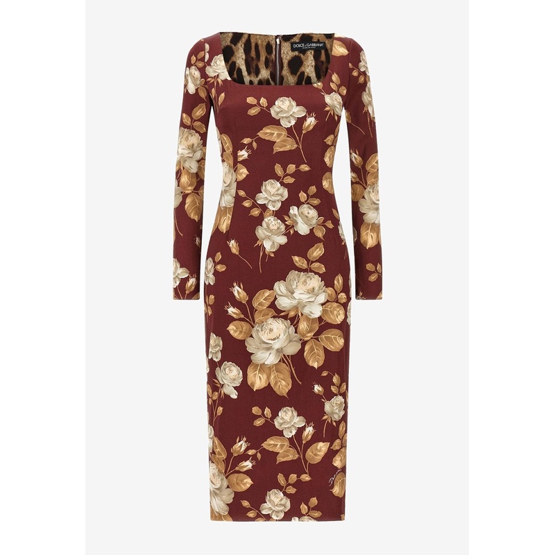 Vintage Rose Print Midi Dress Multicolor wrtwit_IT 42