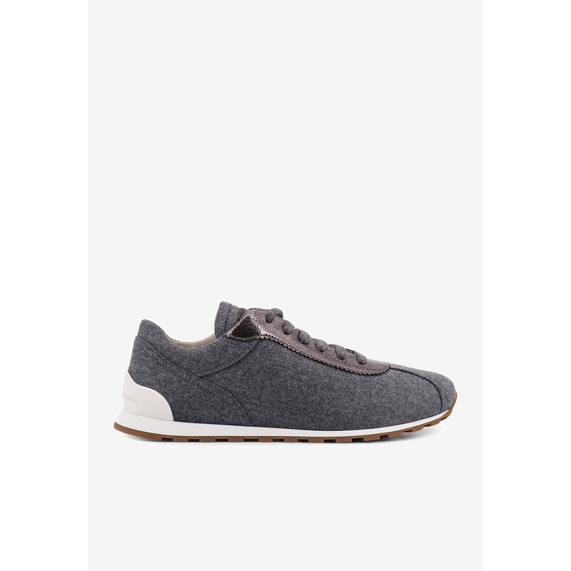 Wool Flannel Lace-Up Sneakers Gray wshoeseu_EU 35