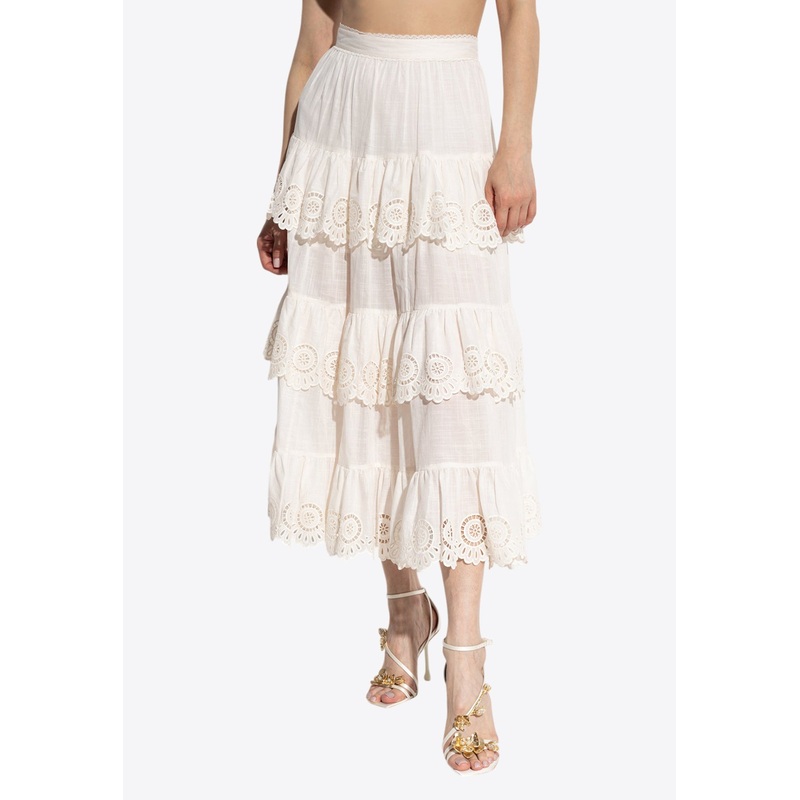 Tiered Ruffle Midi Skirt Cream wrtwzimmermann_0P
