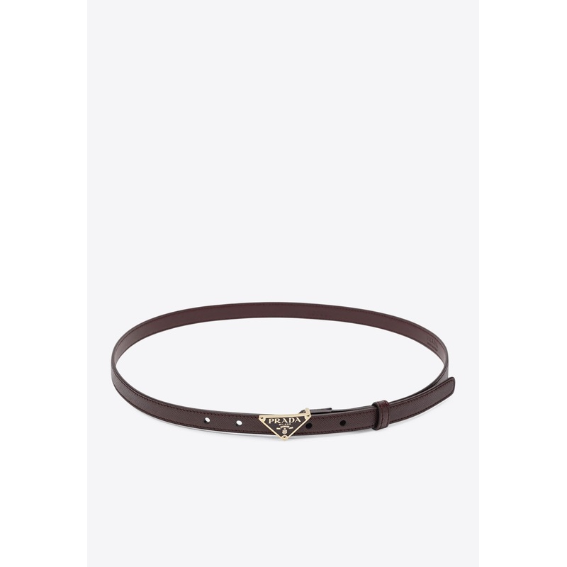 Triangle Logo Saffiano Leather Belt Burgundy 75