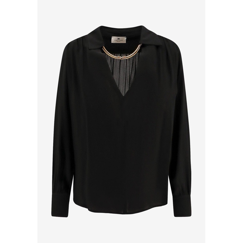 V-neck Chain-Embellished Blouse Black wrtwit_IT 40