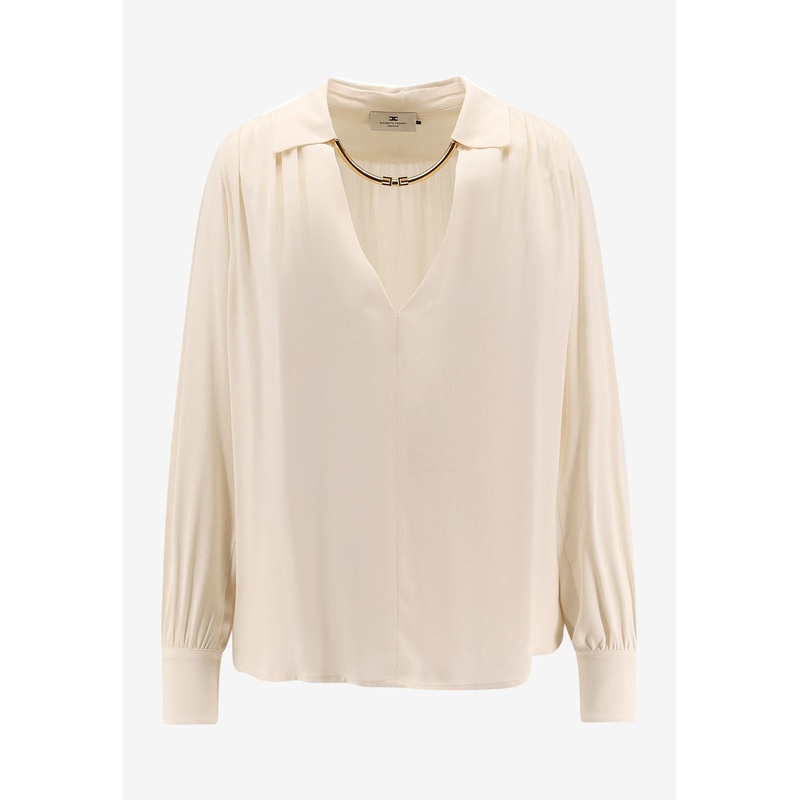 V-neck Chain-Embellished Shirt Light Beige wrtwit_IT 40