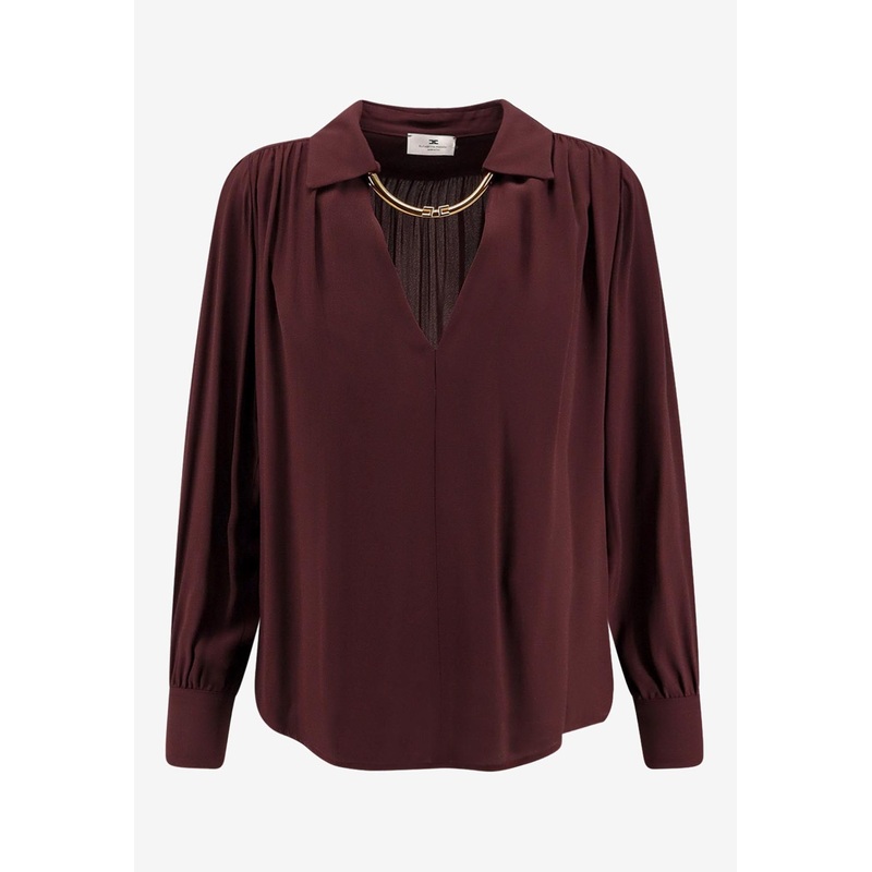 V-neck Chain-Embellished Shirt Merlot wrtwit_IT 40