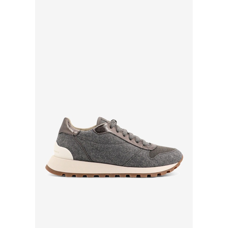 Wool Flannel Lace-Up Sneakers Gray wshoeseu_EU 36