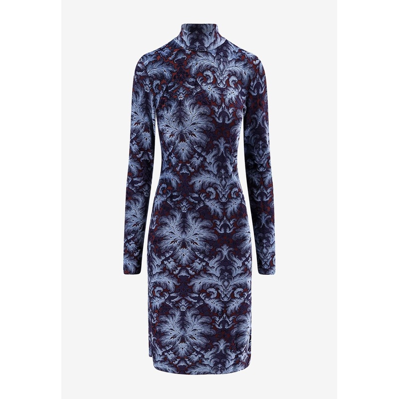 All-Over Pattern High-Neck Midi Dress Blue wrtwit_IT 40