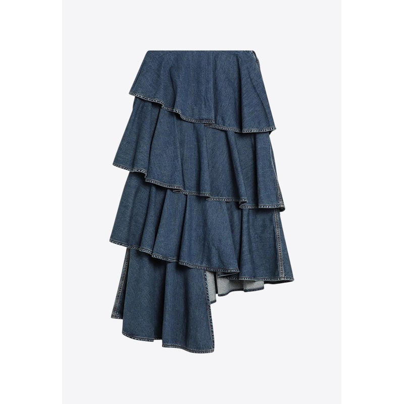 Asymmetrical Spiral Denim Skirt Blue wrtwfr_FR 36