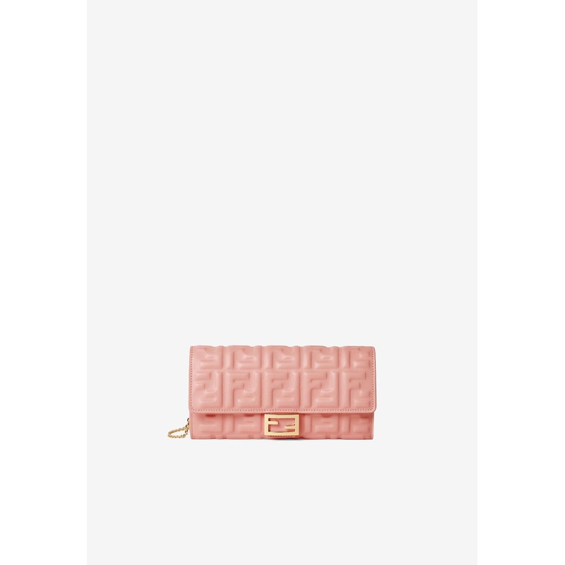 Baguette FF Embossed Leather Clutch Bag Pink Onesize