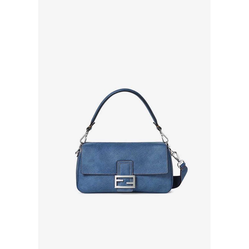Baguette Leather Shoulder Bag Blue Onesize