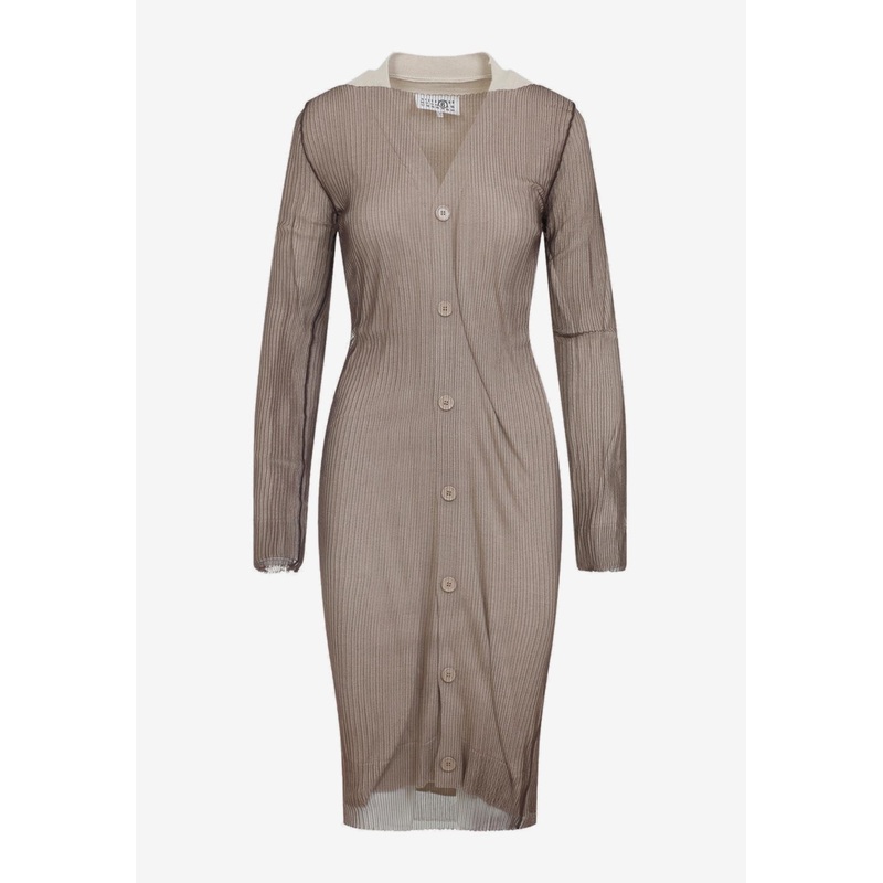 Buttoned Knitted Wool-Blend Dress Brown wrtwstd_M