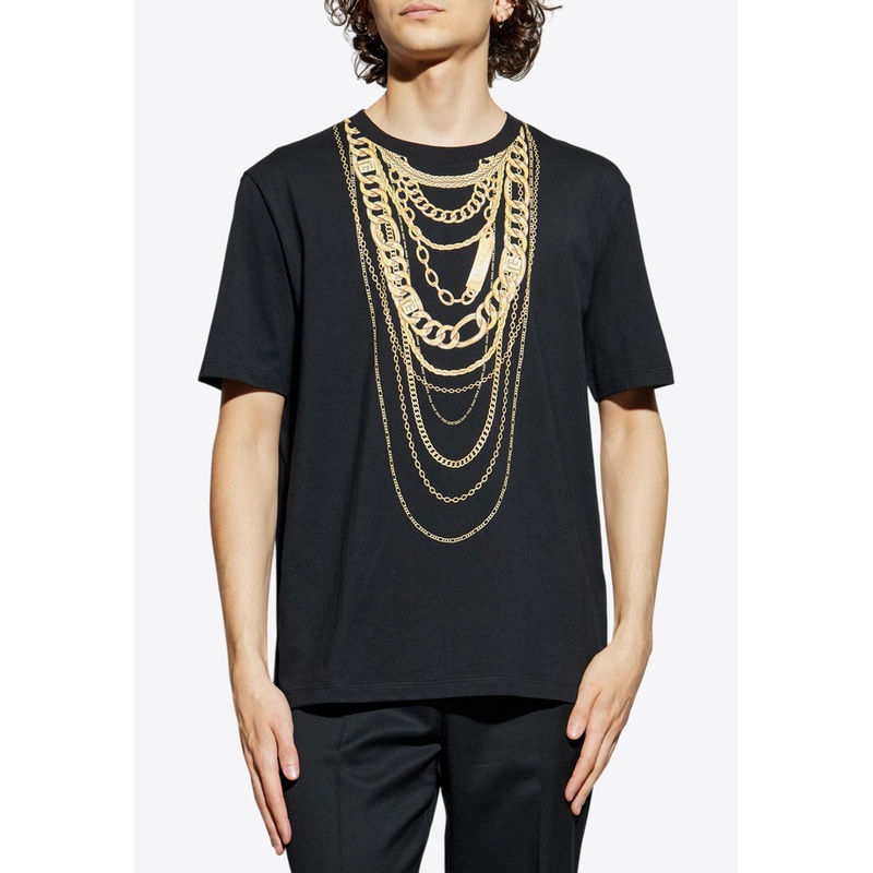 Chains Print Crewneck T-shirt Black mrtwstd_S