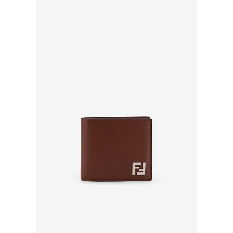 FF Squared Jacquard and Leather Bi-Fold Wallet Brown Onesize