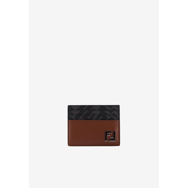 FF Squared Leather and Canvas Cardholder Brown Onesize