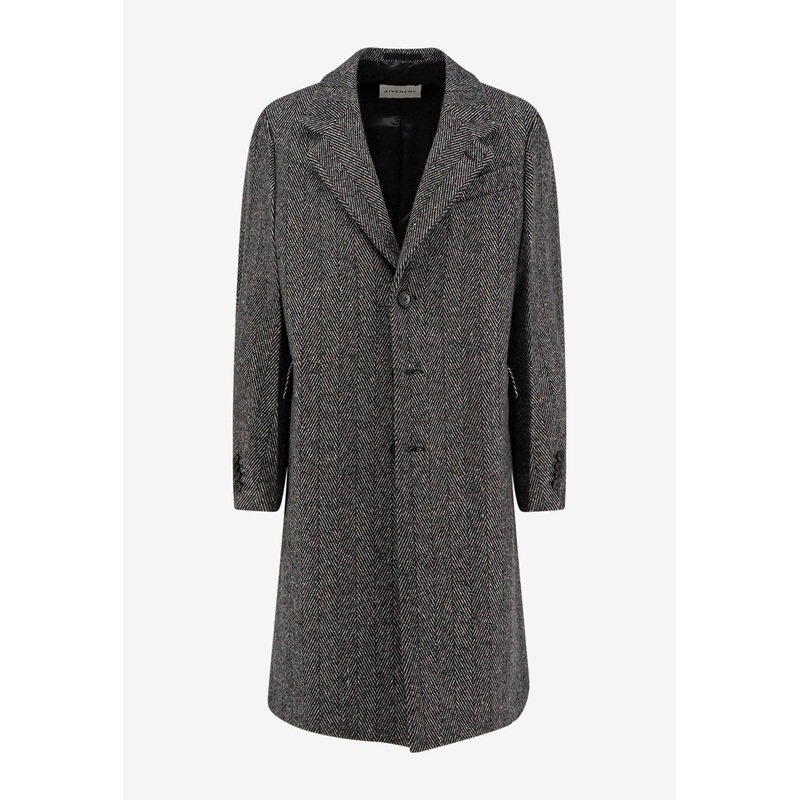 Single-Breasted Long Herringbone Coat Black mrtwit_IT 48