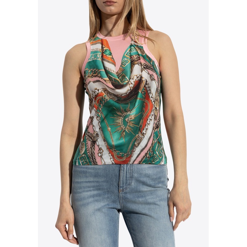 Trompe-L’il-Style Foulard Print Top Multicolor wrtwstd_XS