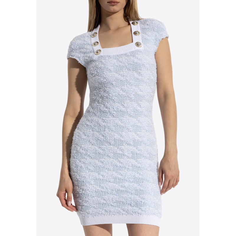 Tweed Mini Dress with Lurex Thread Light Blue wrtwfr_FR 34