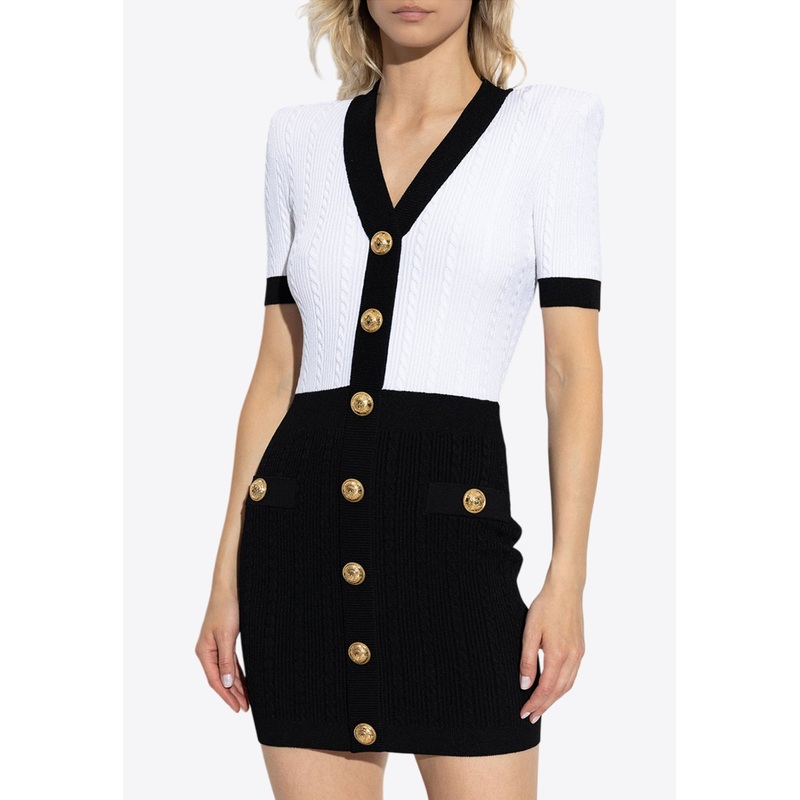 Two-Tone Cable-Knit Mini Dress Monochrome wrtwfr_FR 34