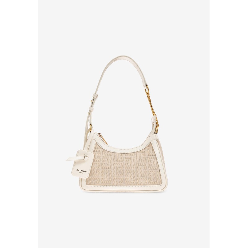 B-Army Canvas and Leather Shoulder Bag Light Beige Onesize