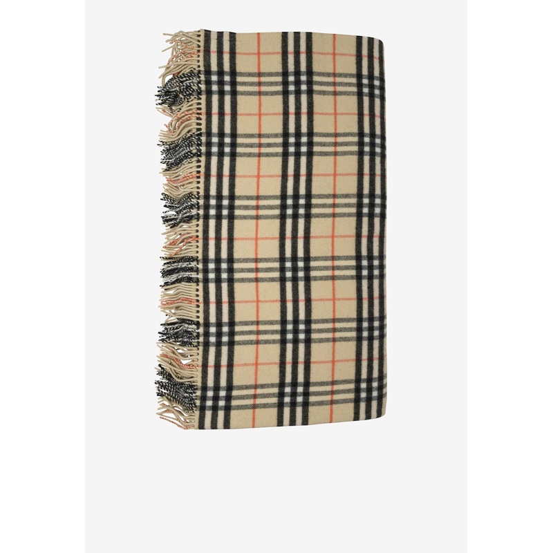Cashmere Checked Shawl Beige Onesize