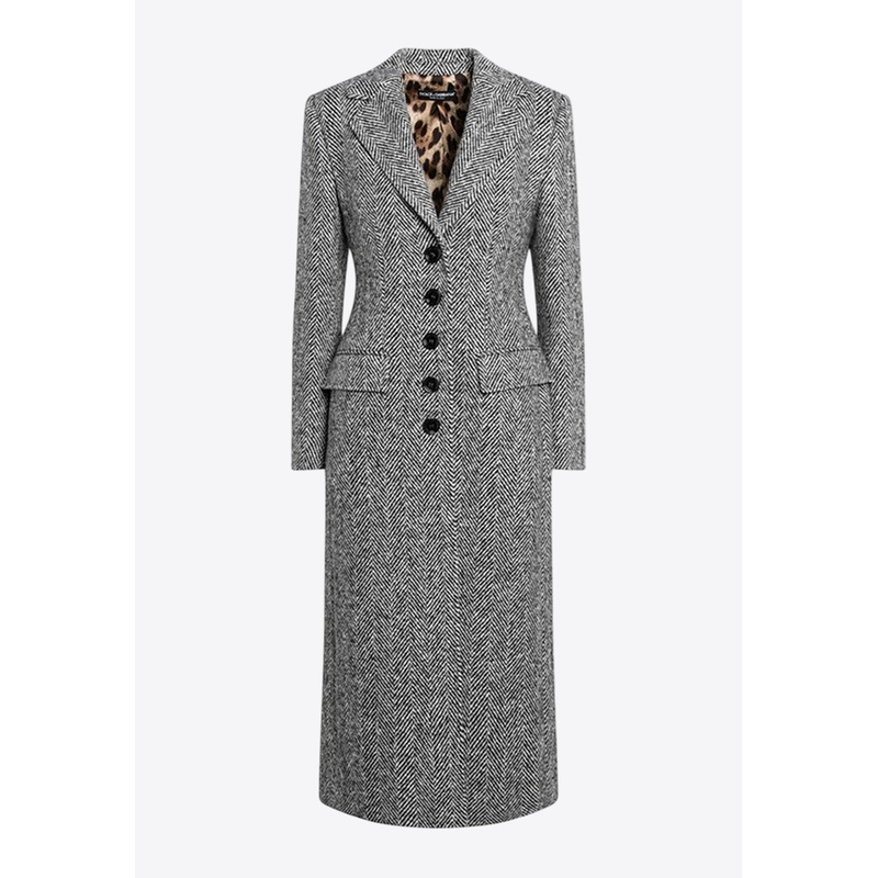 Single-Breasted Herringbone Wool Long Coat Gray wrtwit_IT 40
