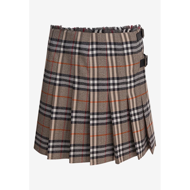 Vintage Check Pleated Mini Skirt Beige wrtwuk_UK 8