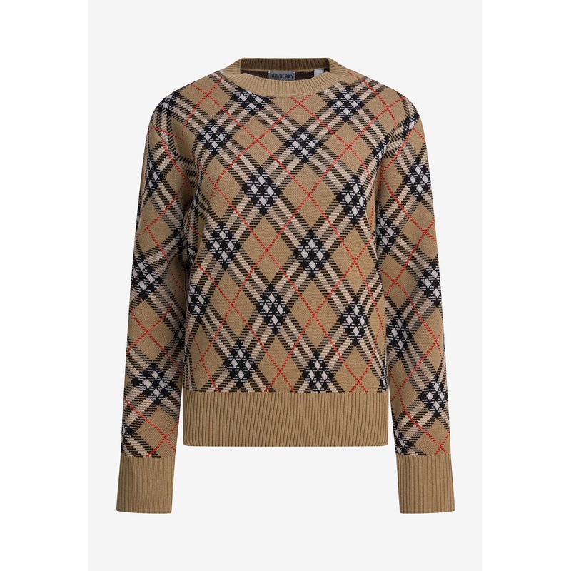 Vintage Check Wool Knit Sweater Beige mrtwstd_XS