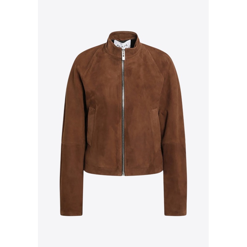 Zip-Up Suede Short Jacket Brown wrtwfr_FR 38