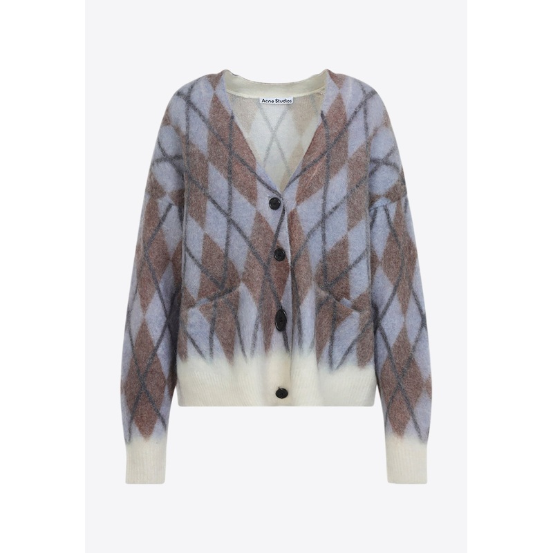 Argyle Knit Mohair Wool Cardigan Multicolor wrtwstd_XS