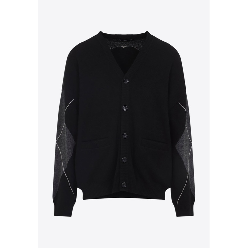 Argyle Wool Skull Intarsia Cardigan Black mrtwstd_S