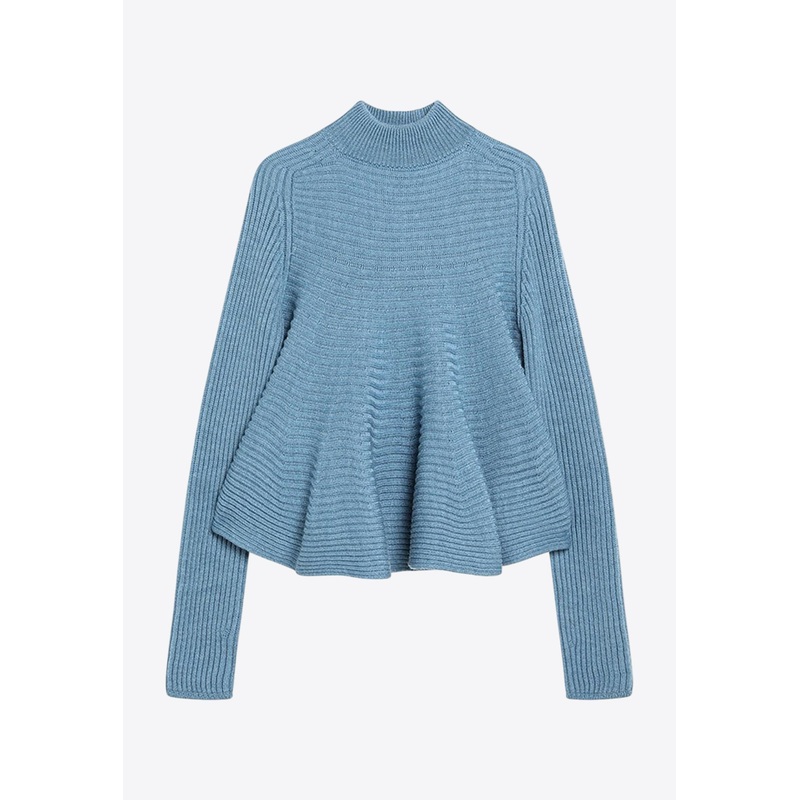 Astice Babydoll Peplum Knit Sweater Light Blue wrtwstd_XS