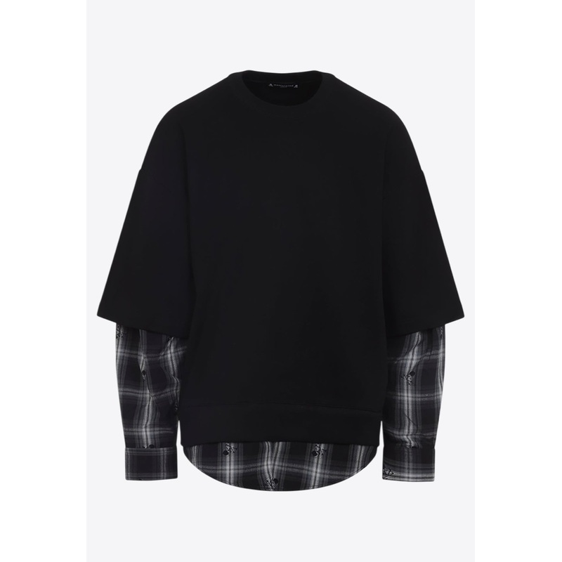 Layered Sweatshirt with Check-Pattern Black mrtwstd_S