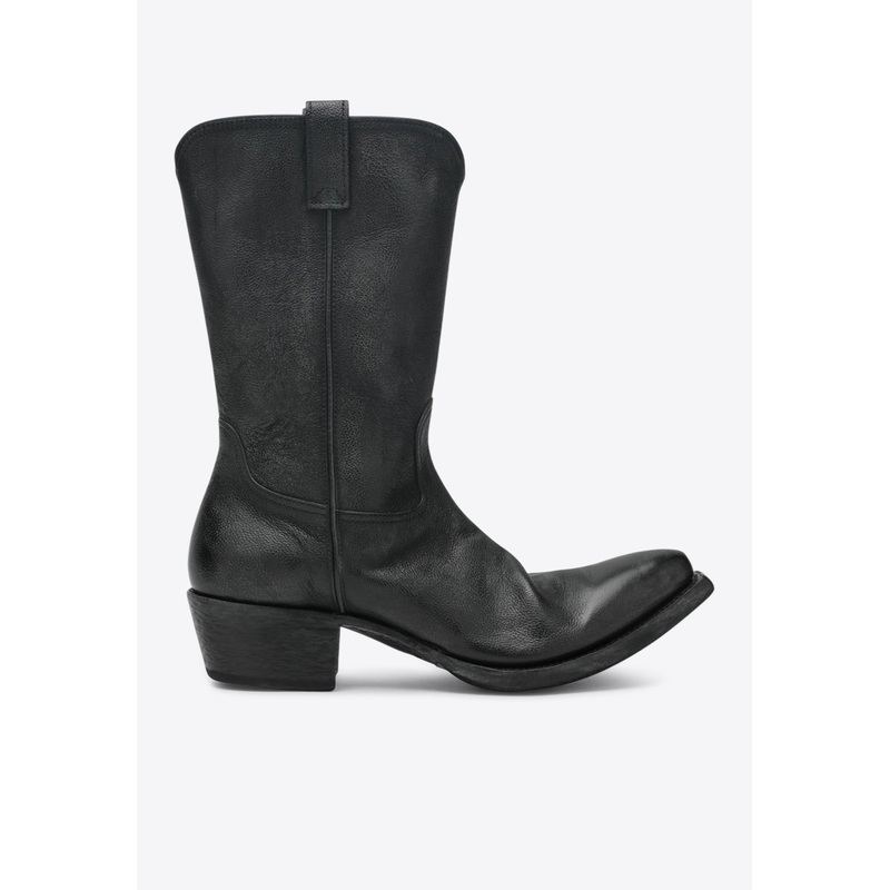Texan Mid-Calf Leather Boots Black mshoesuk_UK 6