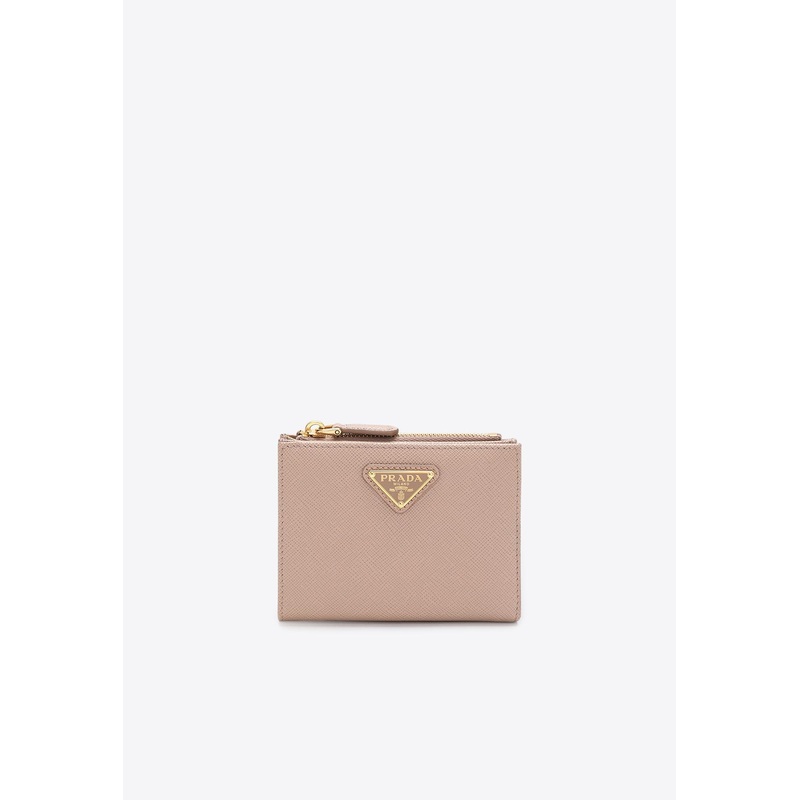 Triangle Logo Saffiano Leather Zip Wallet Powder Onesize