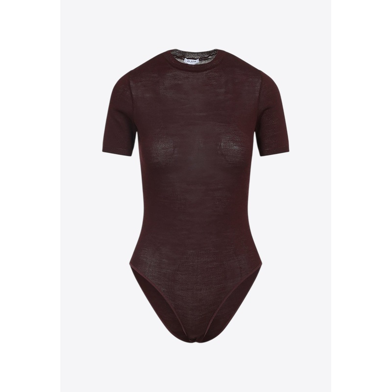 Wool-Blend Crewneck Bodysuit Top Bordeaux wrtwfr_FR 36