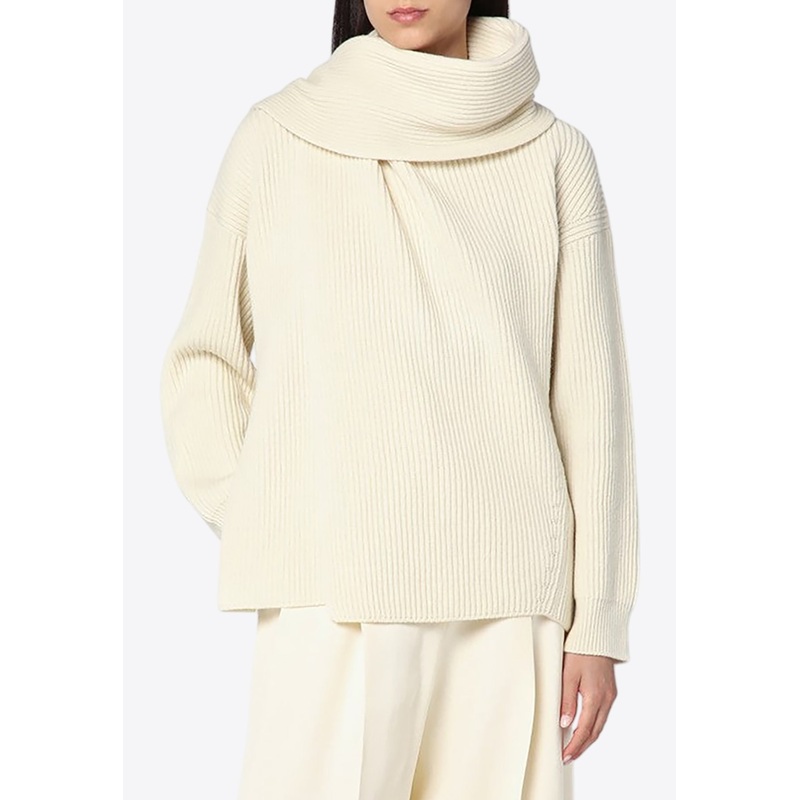 Wool Sweater with Wrap-Scarf Ivory wrtwfr_FR 34
