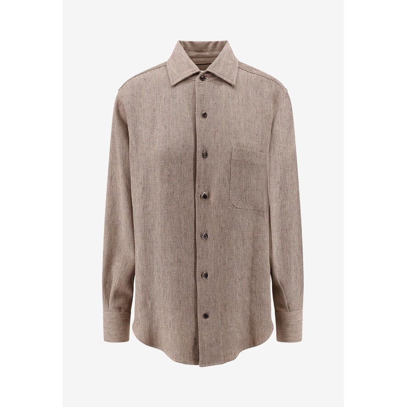 Andr Chevron Linen Shirt Brown wrtwit_IT 40