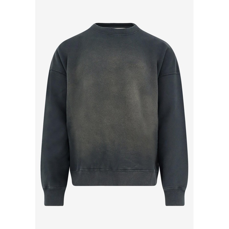 Distressed-Effect Crewneck Sweatshirt Black mrtwstd_S