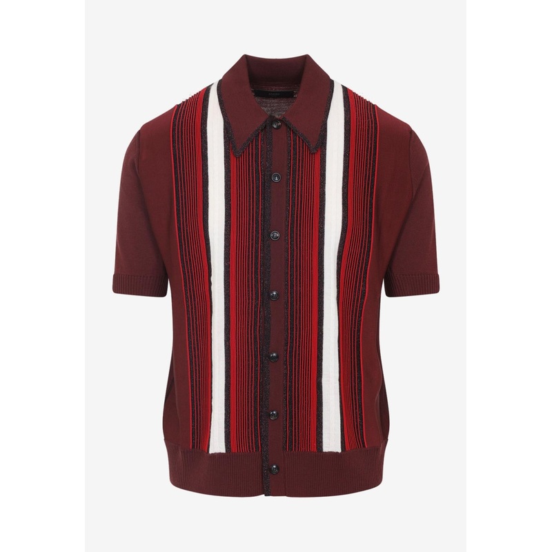 Embellished Striped Short-Sleeved Shirt Red mrtwstd_XL