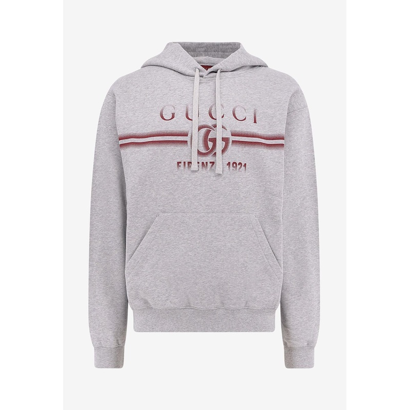 Faded Print Logo Drawstring Hoodie Gray mrtwstd_S