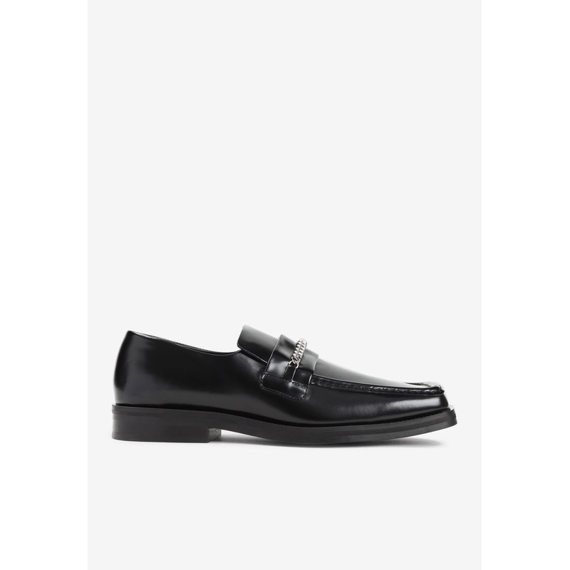 Square-Toe Leather Loafers Black mshoeseu_EU 45