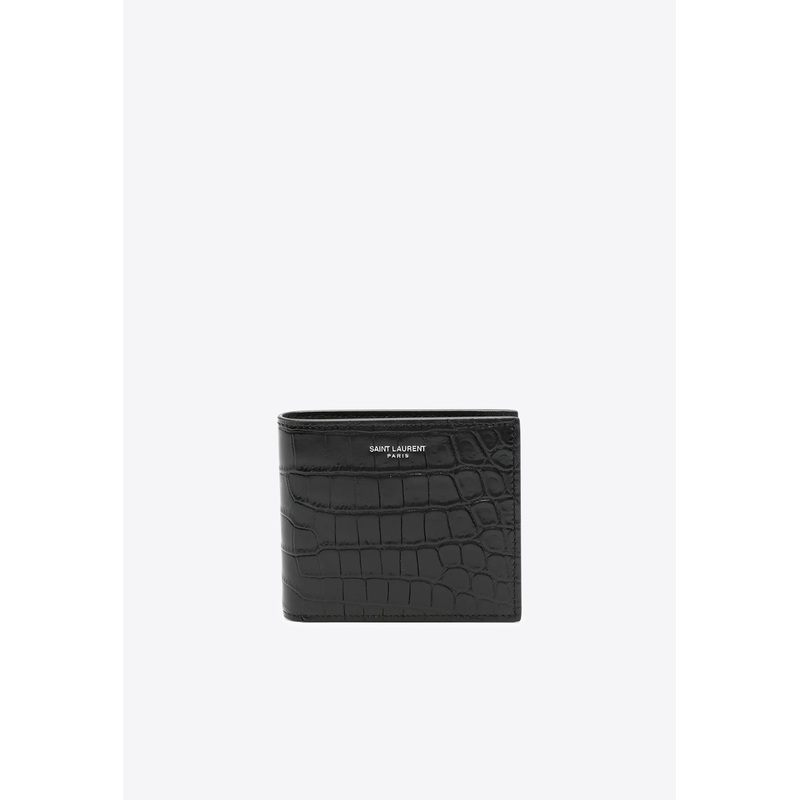 Stamped Logo East/West Wallet in Croc-Embossed Leather Black Onesize