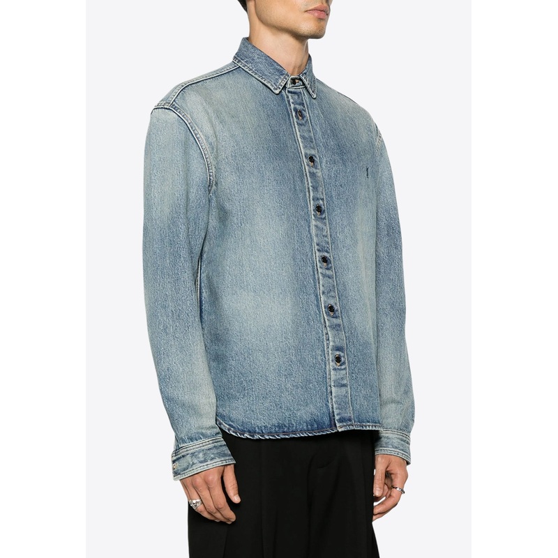 Trouville Logo Faded Denim Shirt Blue mrtwstd_S