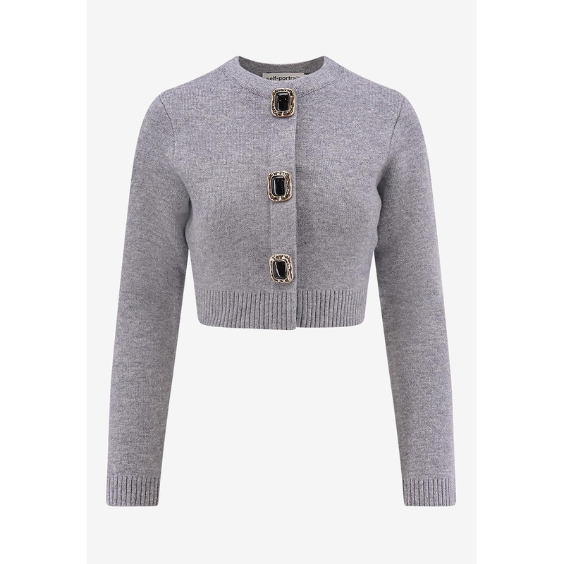 Wool-Blend Cropped Cardigan Gray wrtwstd_XS