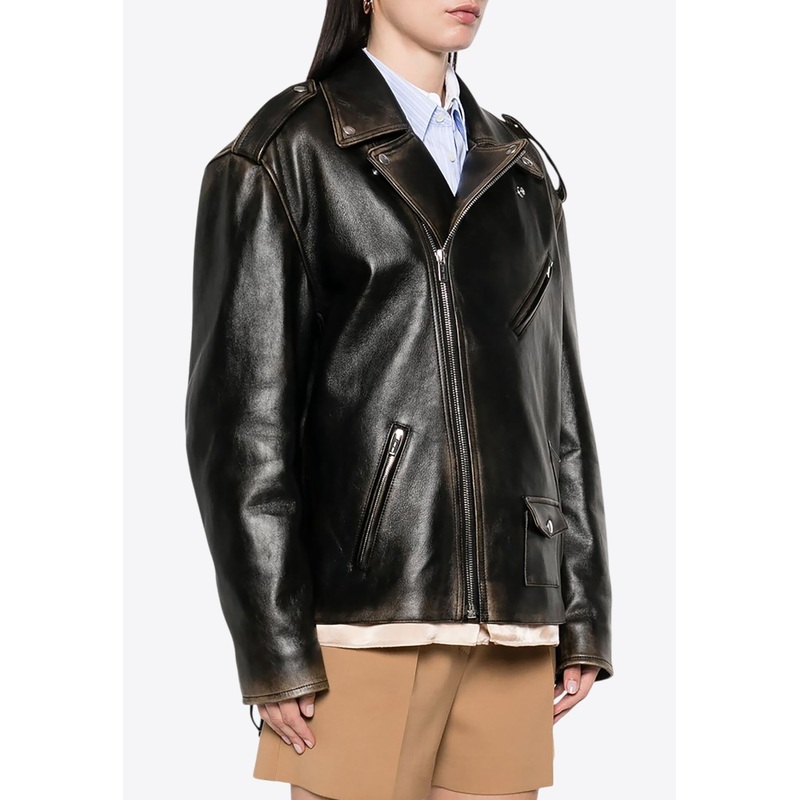 Zip-Up Leather Biker Jacket Black wrtwit_IT 40