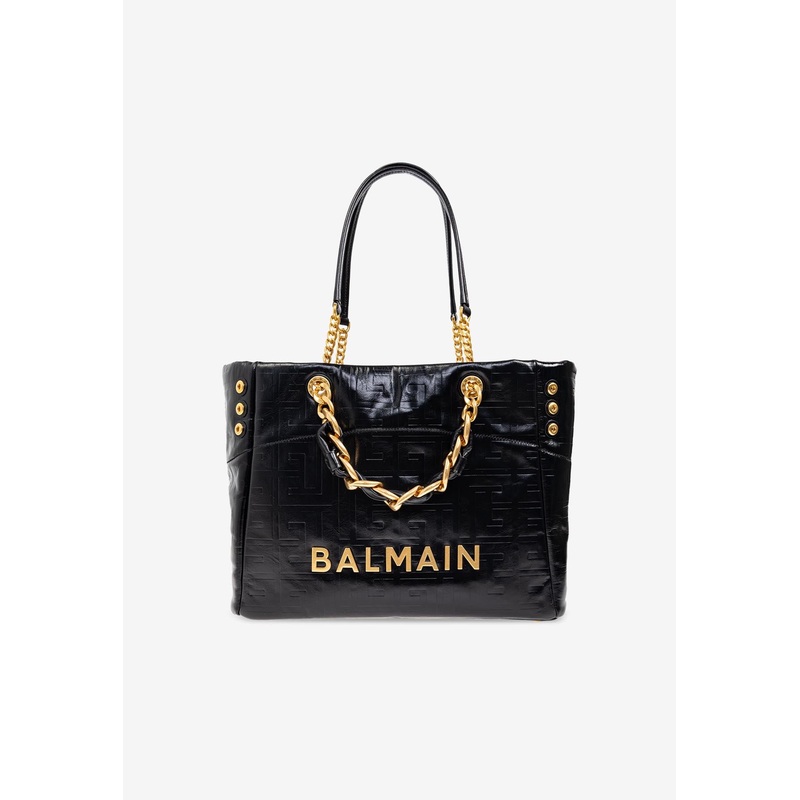 1945 Soft PB Monogram Crinkled Leather Tote Bag Black Onesize